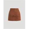 imageMakeMeChic Womens Suede Skirt Ruched Zip Back Bodycon Vintage Wrap Y2K Short SkirtsBrown