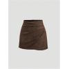 imageMakeMeChic Womens Suede Skirt Ruched Zip Back Bodycon Vintage Wrap Y2K Short SkirtsChocolate Brown