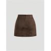 imageMakeMeChic Womens Suede Skirt Ruched Zip Back Bodycon Vintage Wrap Y2K Short SkirtsChocolate Brown