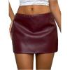 imageMakeMeChic Womens Faux Leather Mini Skirt Low Waist Party Club Short Skirts StreetwearBurgundy