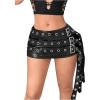 imageMakeMeChic Womens PU Leather Buckle Bodycon Mini Skirt Grommet Eyelet Summer Y2K Party Short SkirtsBlack