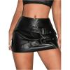 imageMakeMeChic Womens PU Leather Buckle Mini Skirt Drop Waisted Summer Y2K Zipper Club Bodycon SkirtsBlack