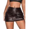 imageMakeMeChic Womens PU Leather Buckle Mini Skirt Drop Waisted Summer Y2K Zipper Club Bodycon SkirtsBrown