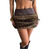 imageMakeMeChic Womens PU Leather Fuzzy Mini Skirt Low Waisted Faux Fur Bodycon Y2K SkirtsBrown