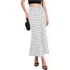 imageMakeMeChic Womens Silk Satin Polka Dots Midi Skirt Vintage Elegant Flowy Pencil Long SkirtsWhite