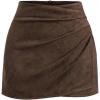 imageMakeMeChic Womens Suede Skirt Ruched Zip Back Bodycon Vintage Wrap Y2K Short SkirtsChocolate Brown