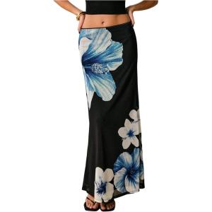 imageMakeMeChic Maxi Long Skirt for Women Mesh Y2k Summer Floral Flowy SkirtBlack and Blue