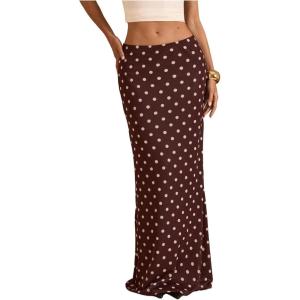 imageMakeMeChic Maxi Long Skirt for Women Mesh Y2k Summer Floral Flowy SkirtBrown