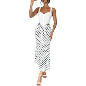 imageMakeMeChic Maxi Long Skirt for Women Mesh Y2k Summer Floral Flowy SkirtPolka Dots Midi