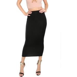 imageMakeMeChic Womens Fall Black Skirt Basic Below Knee Stretchy Pencil SkirtsBlack