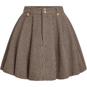imageMakeMeChic Womens Houndstooth Plaid Pleated Mini Skirt A Line Y2K Preppy SkirtsCoffee Brown