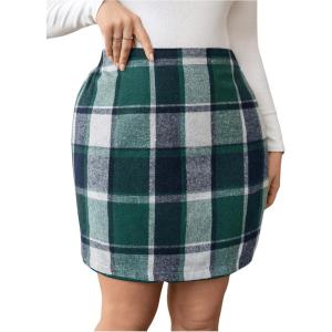 imageMakeMeChic Womens Plaid Skirt High Waisted Pencil Mini SkirtDark Green