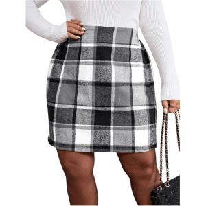 imageMakeMeChic Womens Plaid Skirt High Waisted Pencil Mini SkirtGrey