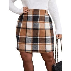 imageMakeMeChic Womens Plaid Skirt High Waisted Pencil Mini SkirtMulticolor
