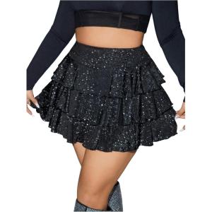 imageMakeMeChic Womens Plus Size Cheetah Print Mini Skirt Ruffle Tiered A Line Y2K Party SkirtsBlack