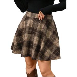imageMakeMeChic Womens Plus Size Plaid Mini Skirt High Waisted Aline Flare Pleated SkirtBrown
