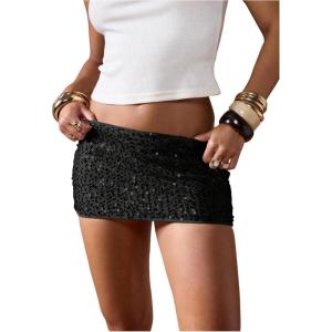 imageMakeMeChic Womens Sequin Mini Skirt Low Waisted Sparkly Micro Pencil SkirtBlack