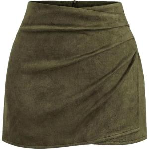 imageMakeMeChic Womens Suede Skirt Ruched Zip Back Bodycon Vintage Wrap Y2K Short SkirtsArmy Green
