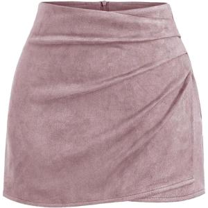 imageMakeMeChic Womens Suede Skirt Ruched Zip Back Bodycon Vintage Wrap Y2K Short SkirtsPink