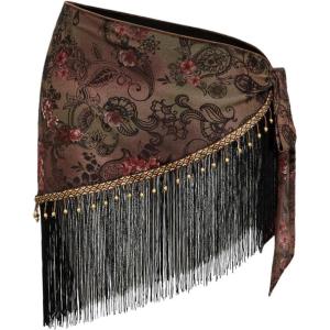 imageMakeMeChic Womens Wrap Fringe Skirt Cover Up Low Waisted Vintage Tie Side Boho Mini SkirtsBrown