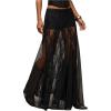 imageMAKEMECHIC Womens Lace Sheer Maxi Skirts Floral Polka Dots A Line Ruffle Boho Goth Long SkirtsBlack