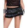 imageMakeMeChic Womens Cheetah Print Lace Skirt Ruched Drawstring Tiered Ruffle Y2k Mini SkirtsBlack