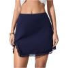 imageMakeMeChic Womens Lace Trim Mini Skirt Split Hem Bodycon Short Party Club SkirtsDeep Blue