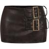 imageMakeMeChic Womens PU Leather Mini Skirt Buckle Bodycon Party Skirts Skort ClubwearBrown