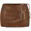 imageMakeMeChic Womens PU Leather Mini Skirt Buckle Bodycon Party Skirts Skort ClubwearKhaki