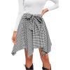 imageMakeMeChic Womens Plaid Flannel Mini Skirt Bow Tie Front Elastic High Waisted Asymmetrical Fall Winter SkirtsBlack and White