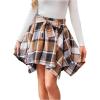 imageMakeMeChic Womens Plaid Flannel Mini Skirt Bow Tie Front Elastic High Waisted Asymmetrical Fall Winter SkirtsBrown
