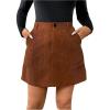 imageMakeMeChic Womens Plus Size Corduroy Mini Skirt High Waisted Zip Fly A Line Button Fall Winter SkirtsBrown