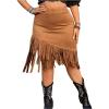 imageMakeMeChic Womens Plus Size Suede Fringe Cowlgirl Skirt Elastic High Waist Bodycon Short SkirtsKhaki
