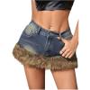 imageMakeMeChic Womens Y2K Fall Mini Jean Skirt Fuzzy Short Bodycon Denim Skirts with PocketBlue B