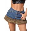 imageMakeMeChic Womens Y2K Fall Mini Jean Skirt Fuzzy Short Bodycon Denim Skirts with PocketLight Wash