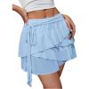 imageMakeMeChic Womens Y2K Sheer Mesh Mini Skirt Ruffle Hem Drop Waist Layered Tie Side Short SkirtsLight Blue