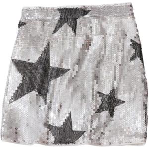 imageMakeMeChic Girls Star Glitter Sequin Mini Skirt Straight Hem Elastic Waist Party SkirtsSilver