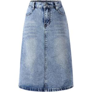 imageMakeMeChic Girls Y2k Denim Skirt Elastic High Waisted Jean Midi Skirts with Pocket 812 YearsBronze