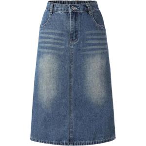 imageMakeMeChic Girls Y2k Denim Skirt Elastic High Waisted Jean Midi Skirts with Pocket 812 YearsDark Blue