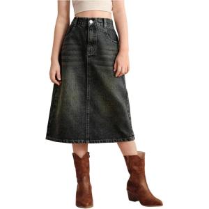 imageMakeMeChic Girls Y2k Denim Skirt Elastic High Waisted Jean Midi Skirts with Pocket 812 YearsDark Blue a