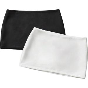 imageMakeMeChic Womens 2 Pack Mini Skirt with Shorts Zip Up Micro Skort Pencil SkirtsBlack White