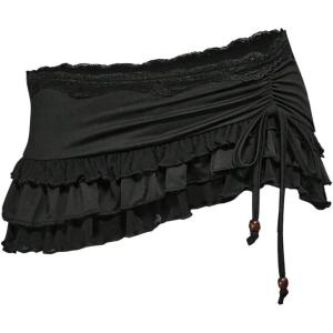 imageMakeMeChic Womens Cheetah Print Lace Skirt Ruched Drawstring Tiered Ruffle Y2k Mini SkirtsBlack B