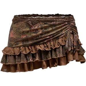 imageMakeMeChic Womens Cheetah Print Lace Skirt Ruched Drawstring Tiered Ruffle Y2k Mini SkirtsBrown B