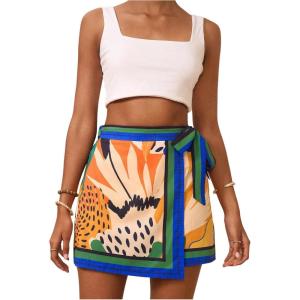 imageMakeMeChic Womens Floral High Waist Skirt Wrap Knot Side Summer Short SkirtsMulticolor