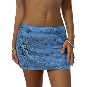 imageMakeMeChic Womens Sequin Mini Skirt Glitter Ruched Summer Vacation Party Concert Short SkirtsDark Blue