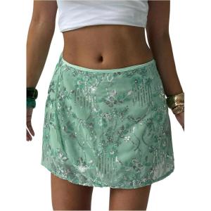 imageMakeMeChic Womens Sequin Mini Skirt Glitter Ruched Summer Vacation Party Concert Short SkirtsMint Green