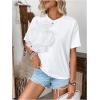 imageMakeMeChic Womens 3D Flower Short Sleeve Round Neck Drop Shoulder Summer Tee Shirts Top White Small