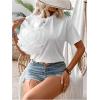 imageMakeMeChic Womens 3D Flower Short Sleeve Round Neck Drop Shoulder Summer Tee Shirts Top White Small