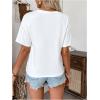 imageMakeMeChic Womens 3D Flower Short Sleeve Round Neck Drop Shoulder Summer Tee Shirts Top White Small