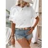 imageMakeMeChic Womens 3D Flower Short Sleeve Round Neck Drop Shoulder Summer Tee Shirts Top White Small